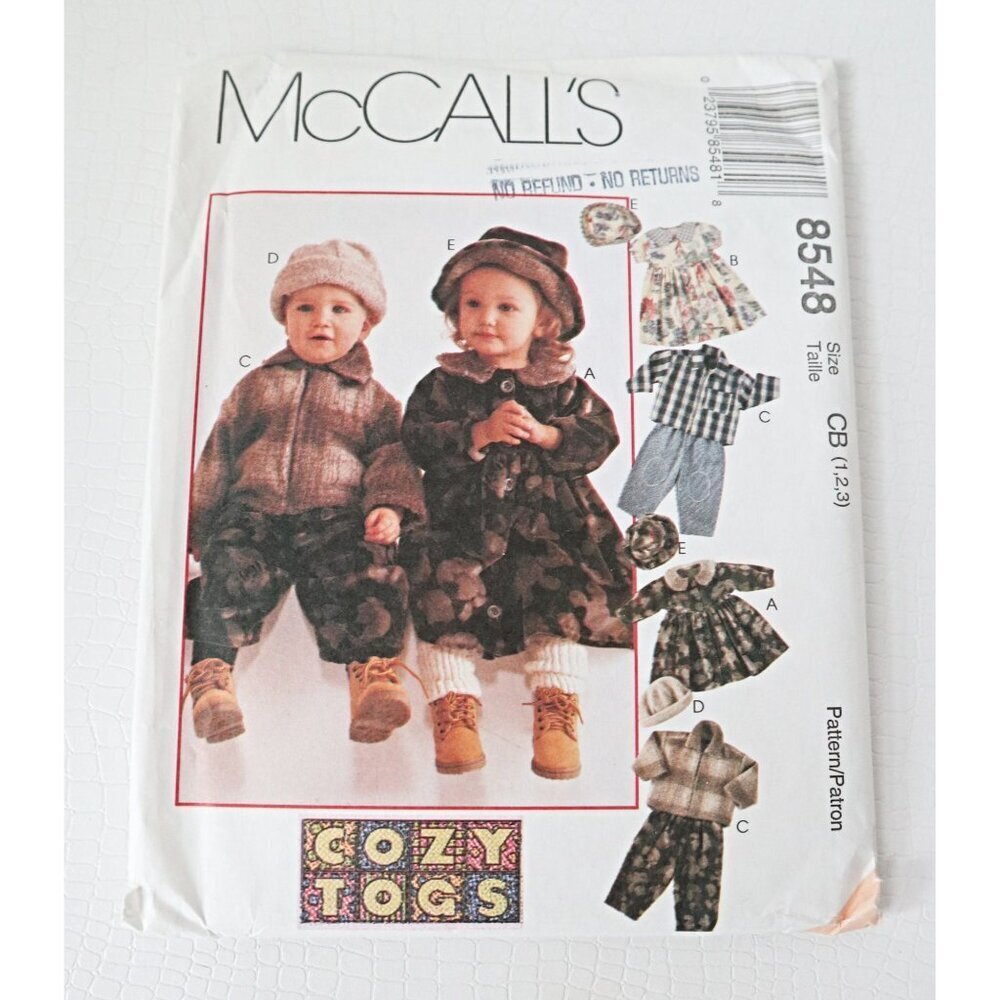 McCall's 8548 Vintage Sewing Pattern Toddlers Unlined Jacket Dress Pants Cap Unc